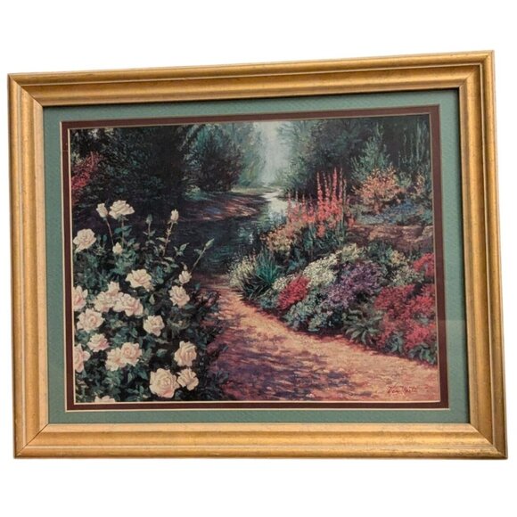 Gold-Framed Floral Garden Path Signed Print